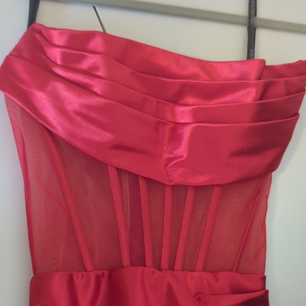 Red Satin Gown with Rose Accents - Sherri Hill - Picture 4 of 11